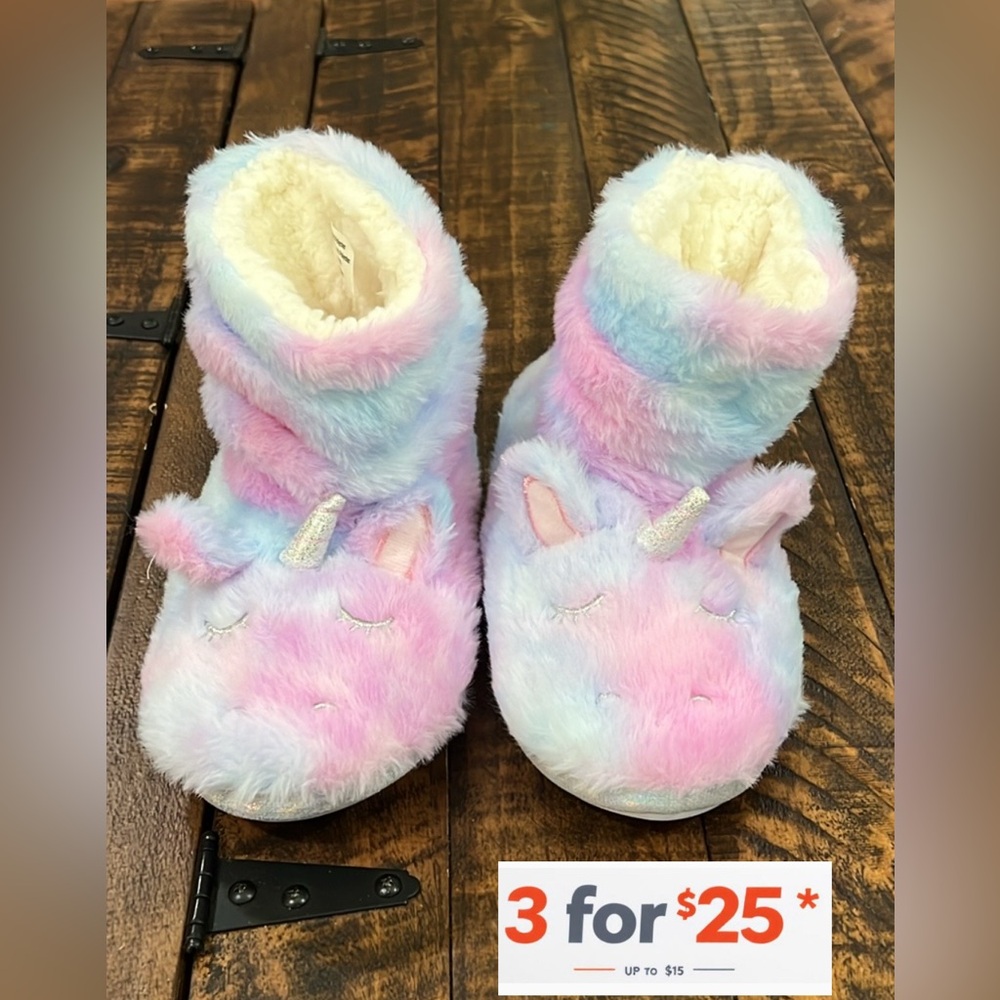 Unicorn Plush Kids Shoes - Pink and Blue